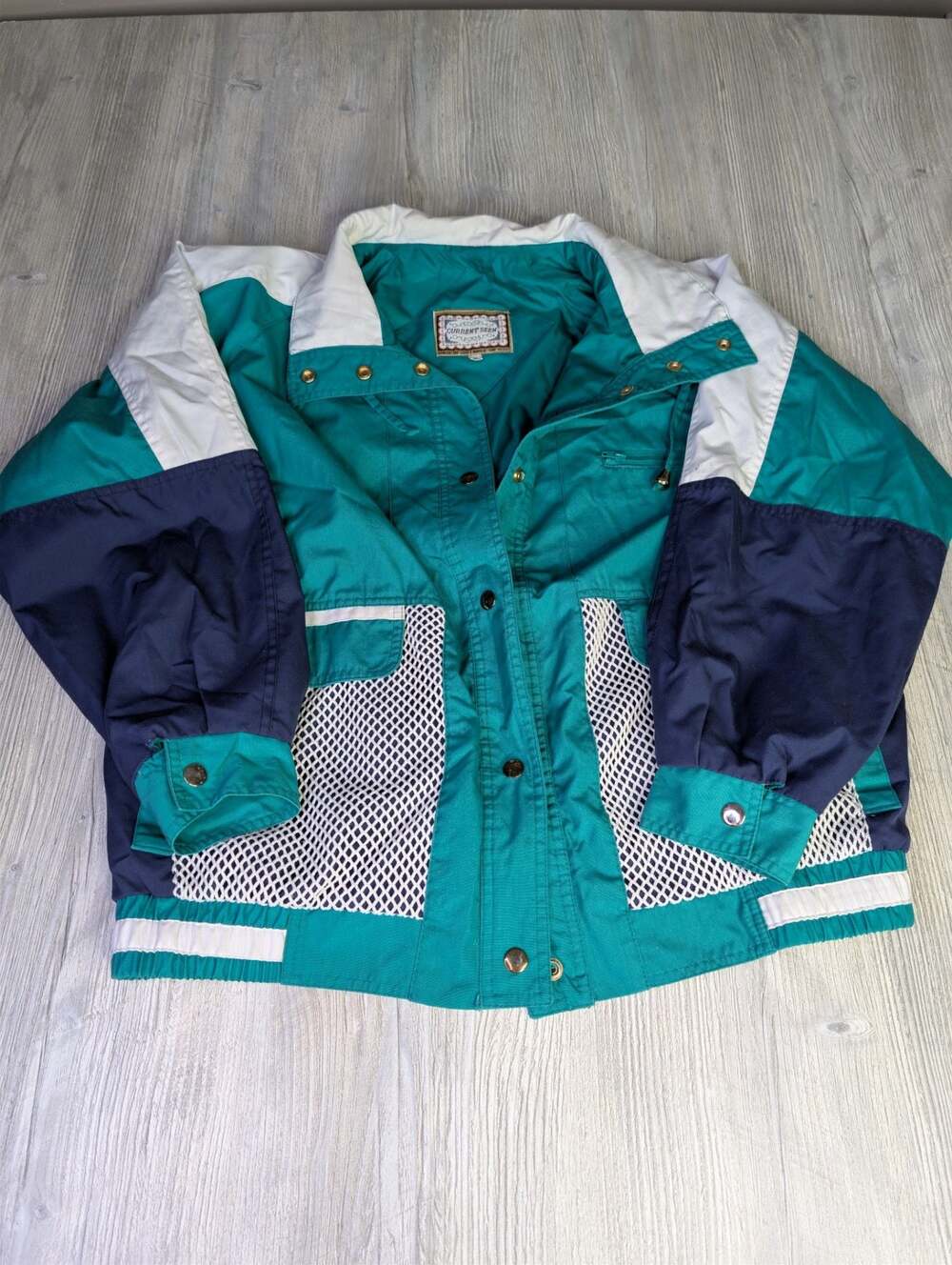 Vintage 90s Current Seen Teal Navy Colorblock Windbreaker Jacket